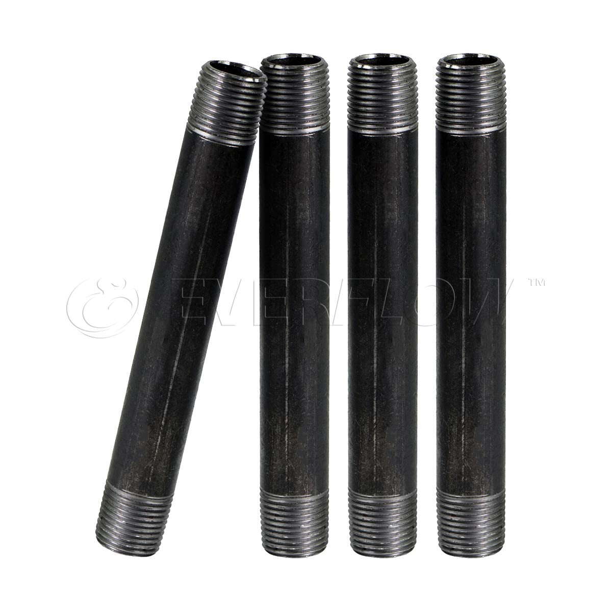 Black Steel Nipple Pipe, Threaded Pre Cut Pipe Connectors, 1-1/2 in x 10 in (Pack Of 4)