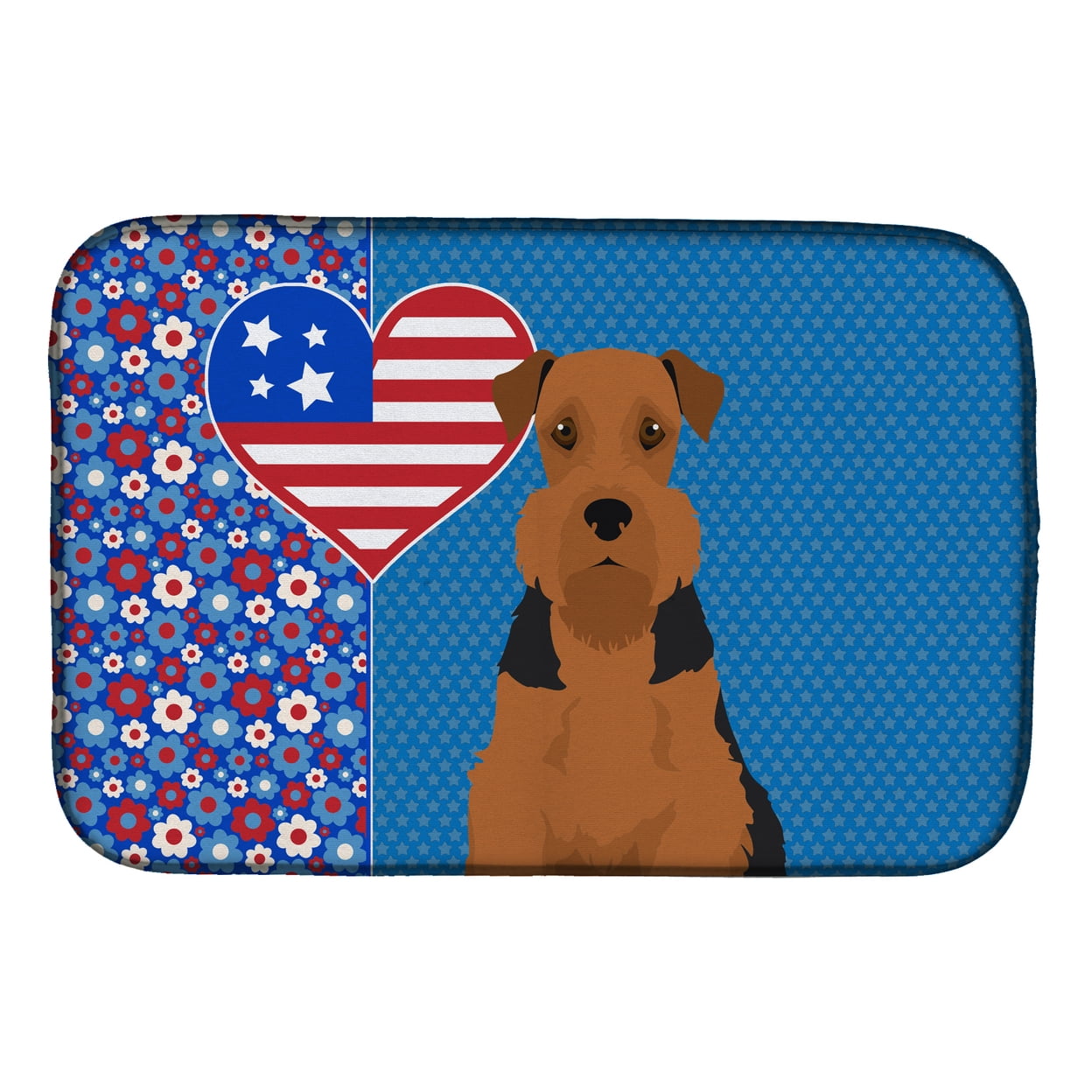 Black and Tan Airedale Terrier USA American Dish Drying Mat 14 in x 21 in