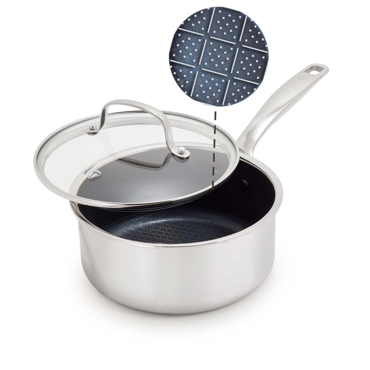 Blue Diamond Diamond Bond Cacerola HÃbrida de Cerámica Antiadherente de Acero Inoxidable de 2 Qt con Tapa, Inducción