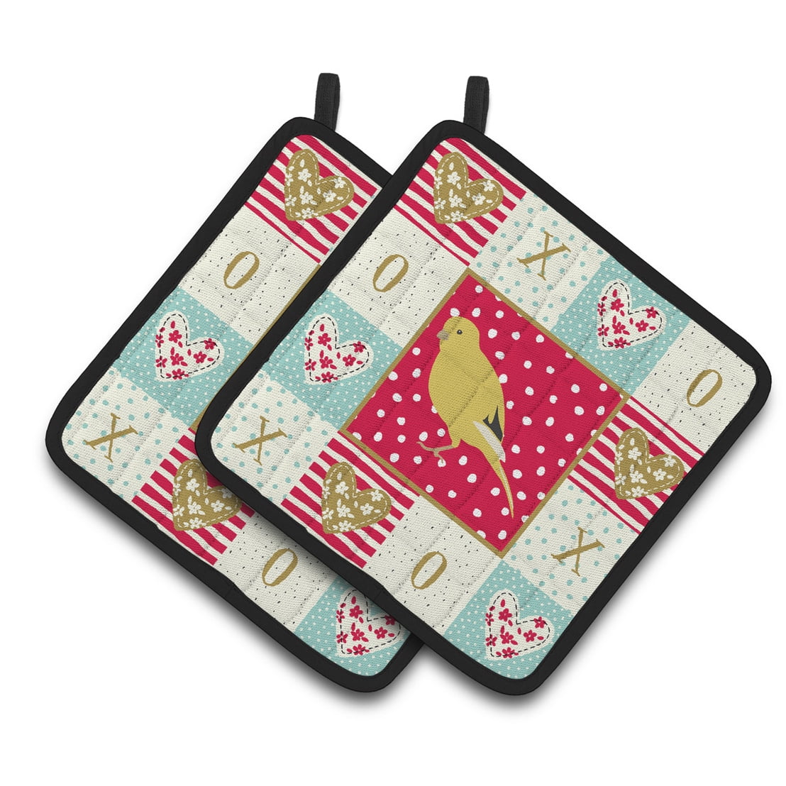 Border Canary Love Pair of Pot Holders