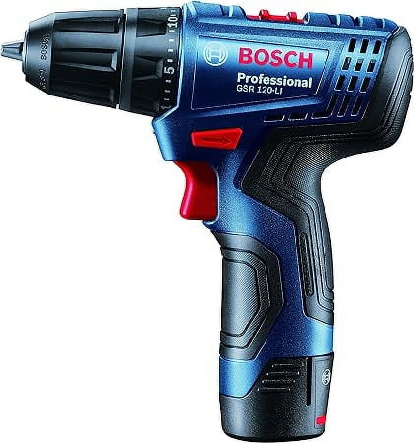 Bosch Professional GSR 120-LI Cordless Drill Driver, 12V, 10 mm Chuck with 1 x GBA 12V 2.0Ah Battery, 1 x GAL 1210 CV Charger & Carrying Case, Blue