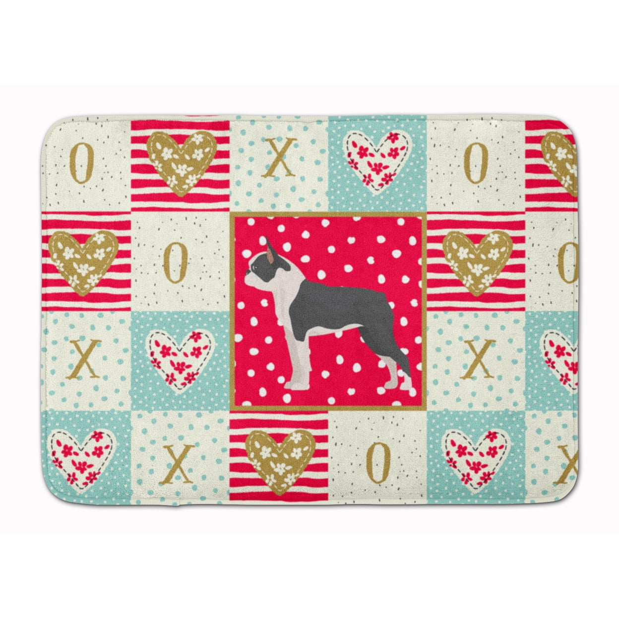Boston Terrier Love Machine Washable Memory Foam Mat Red
