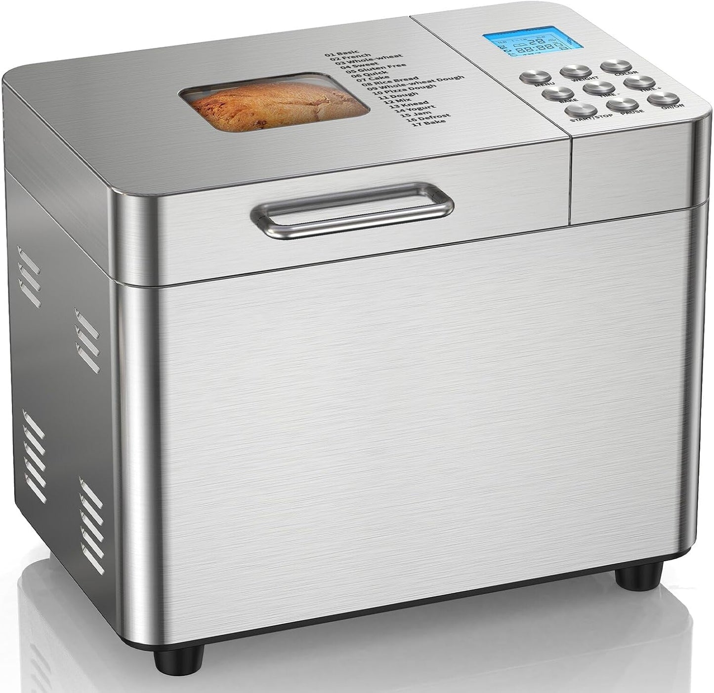 Bread Maker Machine, 17 in 1 Automatic Stainless Steel Bread Machine, Non-stick, Beginner-Friendly Controls, 15 Hour Timer, Easy to Clean Low Noise, High Success Rate for Homemade Bread