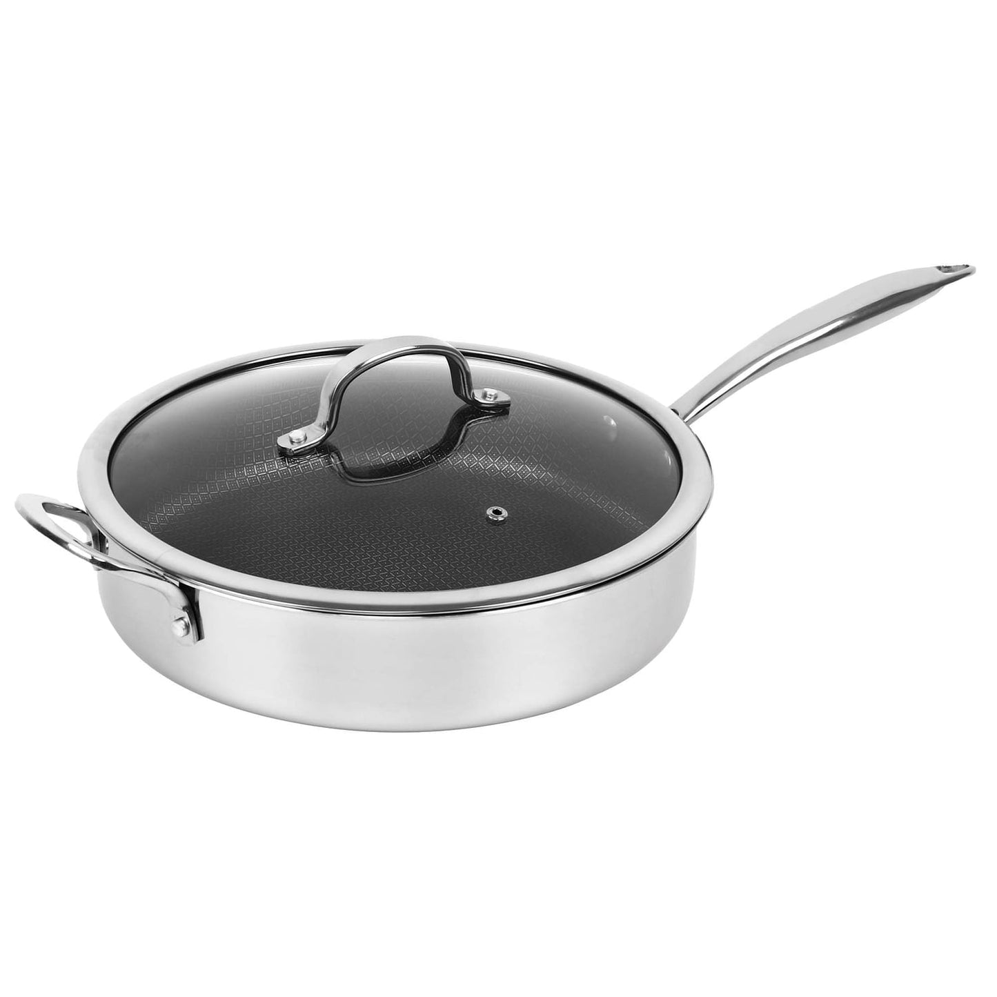 Brentwood 11-In. 3-Ply Hybrid Non-Stick Stainless Steel Induction-Compatible Deep Sauté Pan with Glass Lid, B-DSH28L