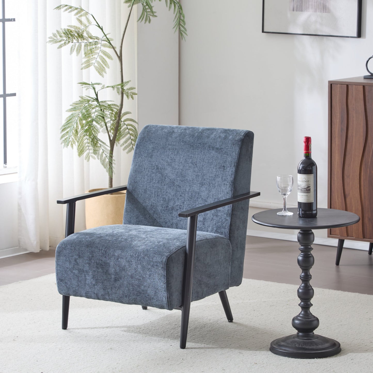 Briar Modern Upholstered Lounge Chair, Accent Chair with Metal Frame, Blue Gray