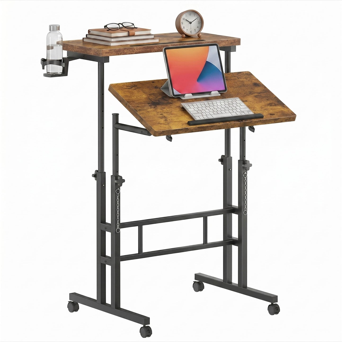 CONCETTA 23.6 inch Mobile Standing Desk, Adjustable Height Rolling Computer Desk for Home Office, Portable Treadmill Sit Stand Workstation, Rust