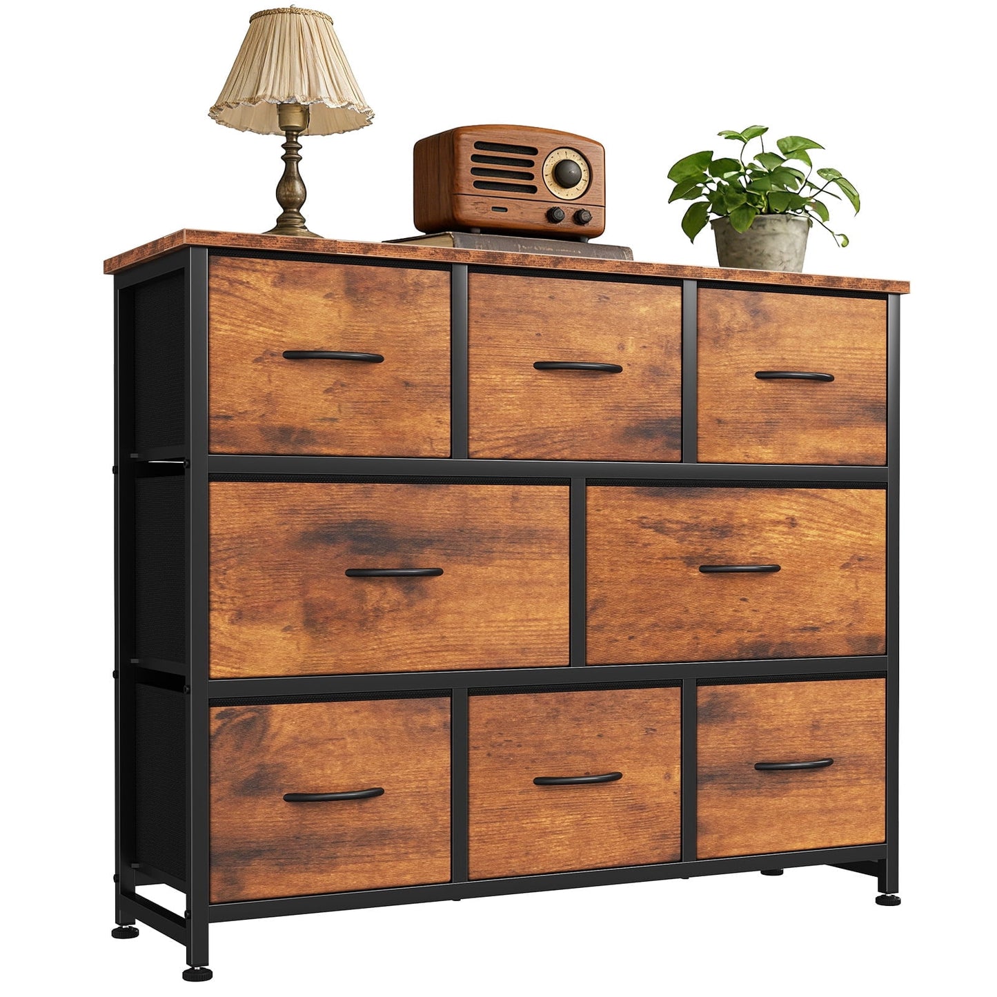 CONCETTA 8 Drawer Fabric Chest,Dresser for Bedroom, Wide Storage Tower for Closet, Living Room, Hallway, Rustic Brown