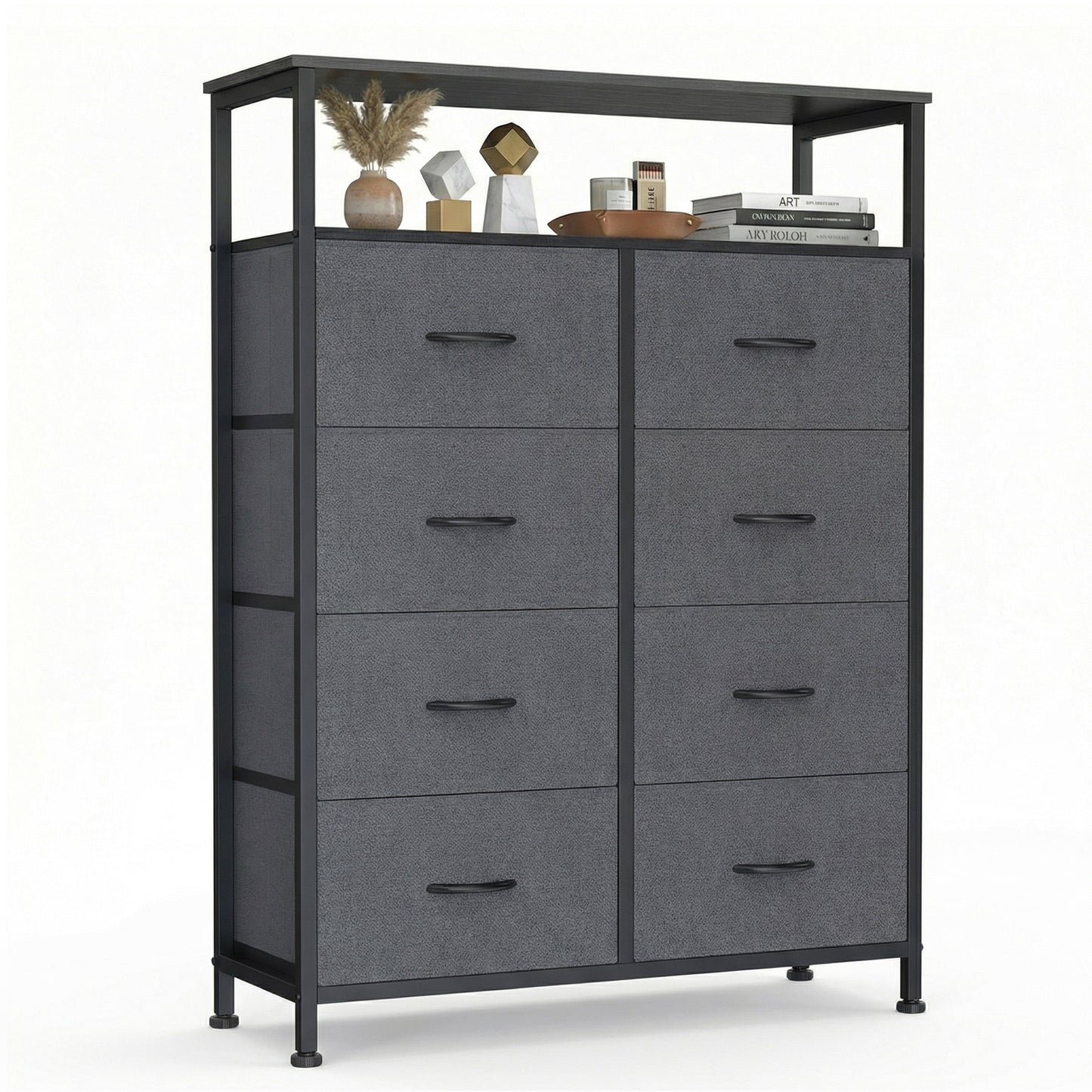 CONCETTA 8-Drawer Fabric Dresser wiith Open Shelf, Tall Storage Organizer for Bedroom Closet, Living Room, Hallway, Gray