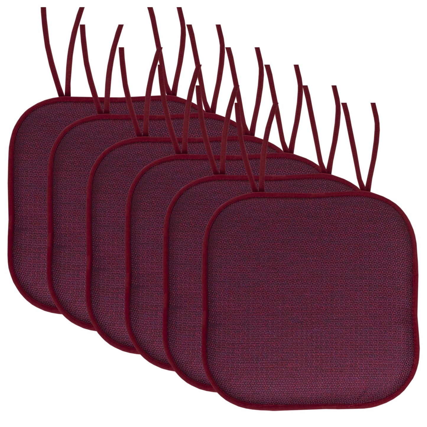 Cameron Memory Foam Non-Slip Chair Cushion Pad with Ties 6-Pack- Wine