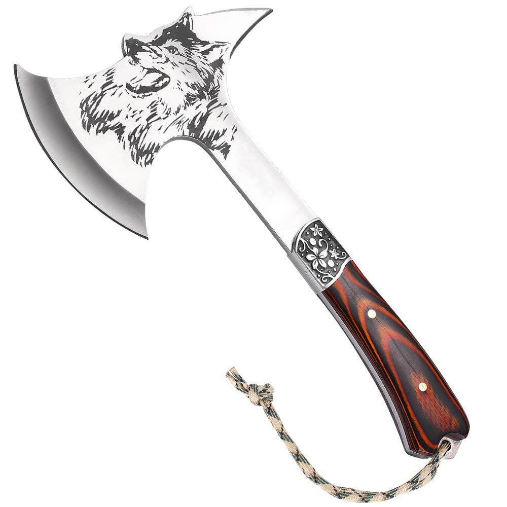 LIANTRAL Camping Hatchet, 12 inches Wolf Head Survival Tactical Axe with Spike and Nylon Sheath