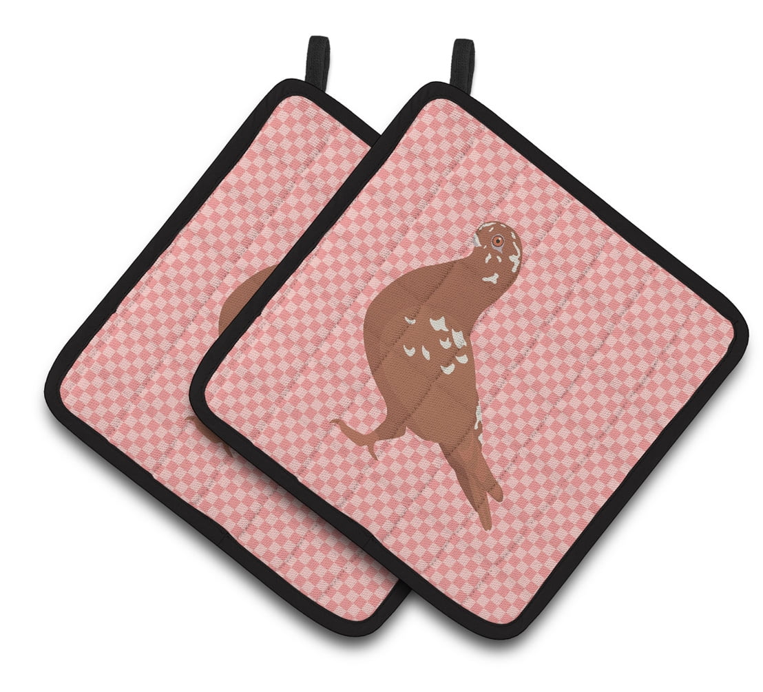 Caroline's Treasures African Owl Pigeon Pink Check Pair of Pot Holders