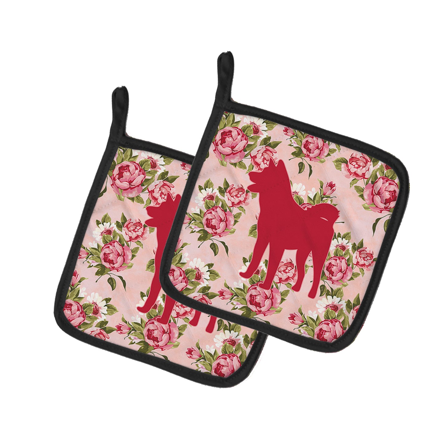Caroline's Treasures BB1082-RS-PK-PTHD Akita Shabby Chic Pink Roses Pair of Pot Holders , 7.5HX7.5W, multicolor