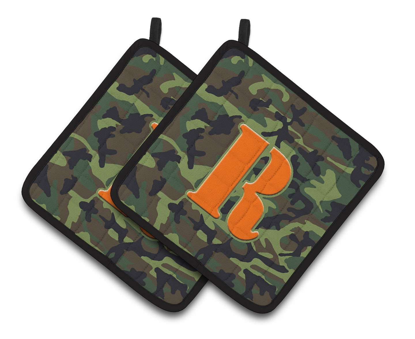 Caroline's Treasures CJ1030-RPTHD Letter R Monogram - Camo Green Pair of Pot Holders, 7.5HX7.5W, multicolor