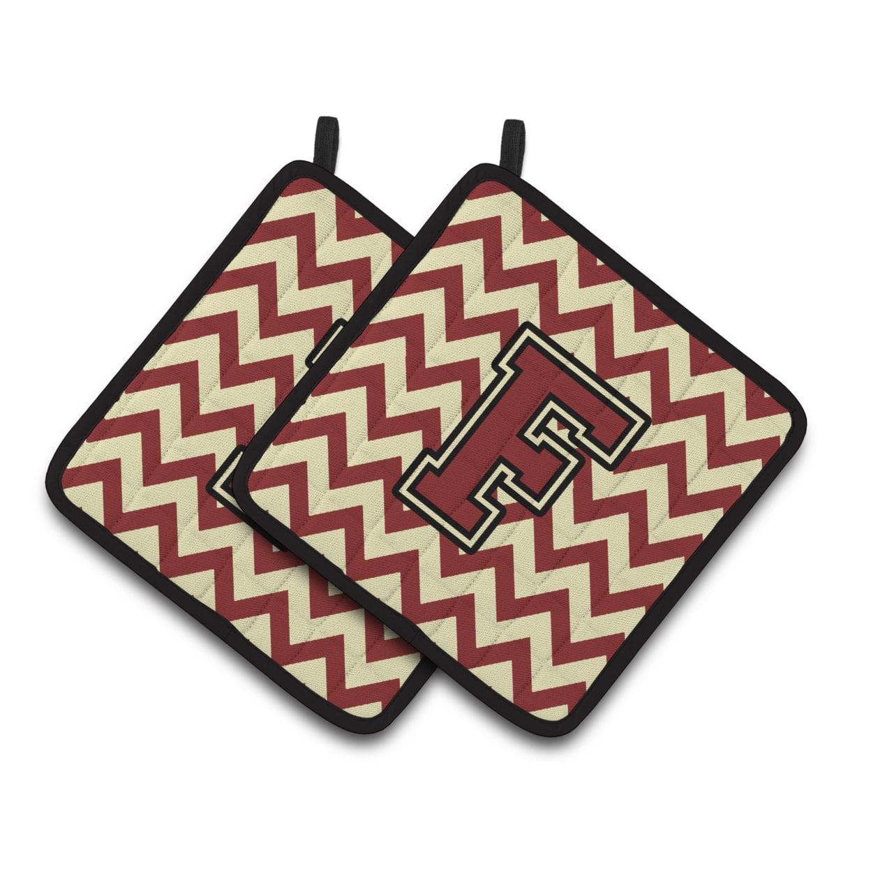 Caroline's Treasures CJ1061-FPTHD Letter F Chevron Maroon and Gold Pair of Pot Holders, 7.5HX7.5W, multicolor