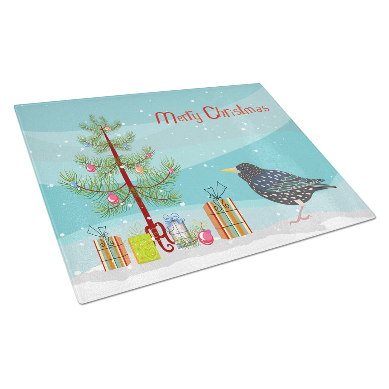 Caroline's Treasures CK4492LCB Starling Merry Christmas Glass Cutting Board Large, 12H x 16W, multicolor