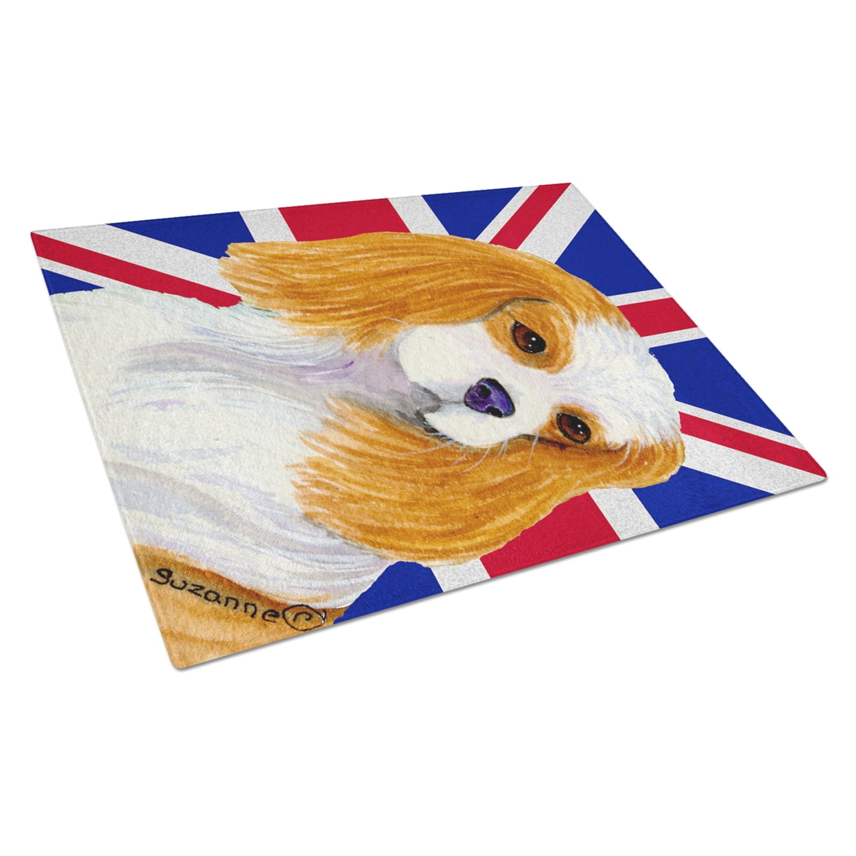 Caroline's Treasures Cavalier Spaniel with English Union Jack British Flag Glass Cutting Board Large Size