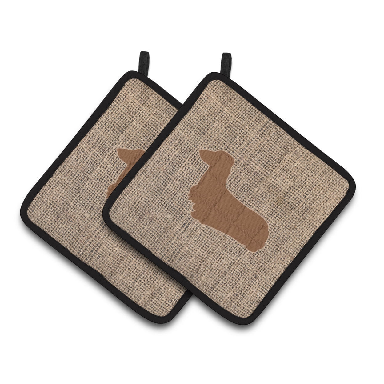 Caroline's Treasures Dachshund Faux Burlap and Brown Pair of Pot Holders