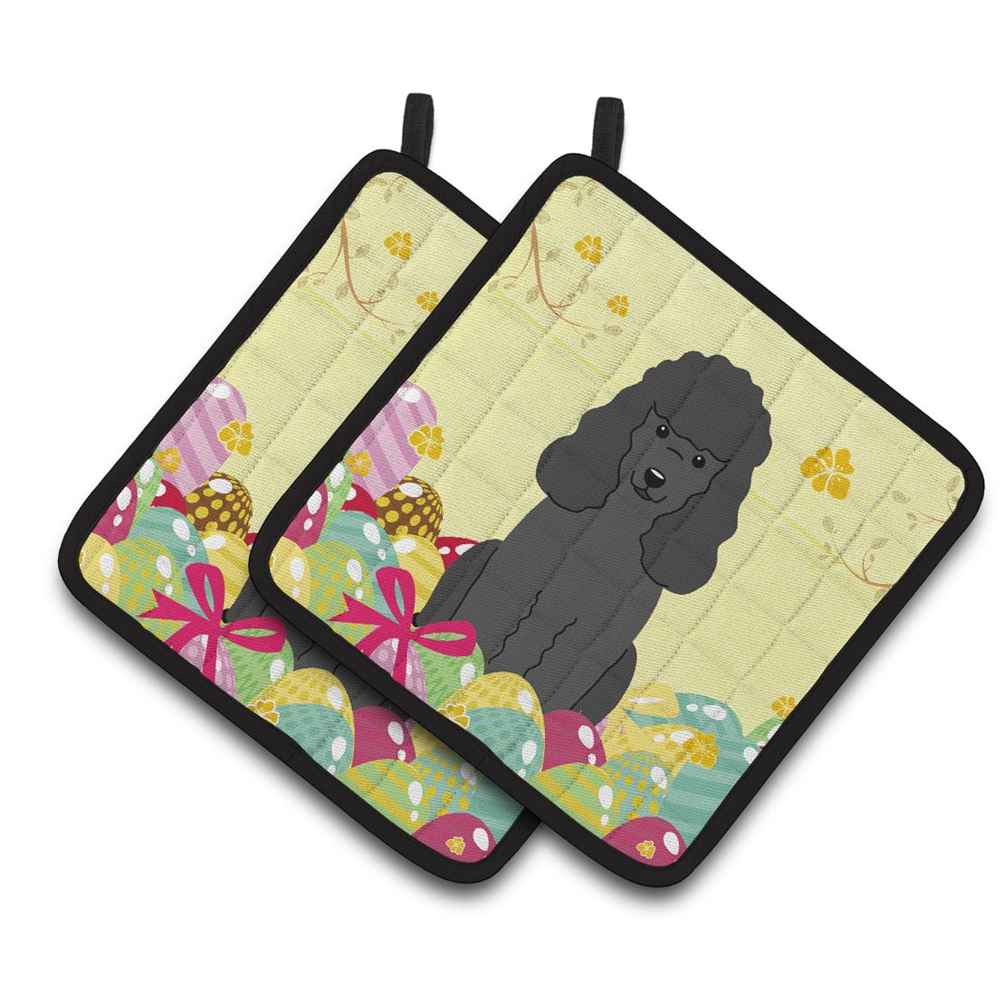 Caroline's Treasures Easter Eggs Poodle Black Pair of Pot Holders