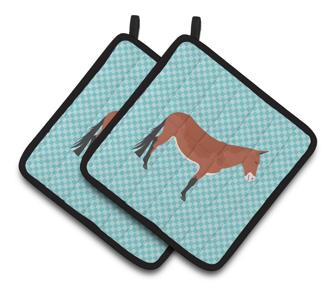 Caroline's Treasures Mule Blue Check Pair of Pot Holders