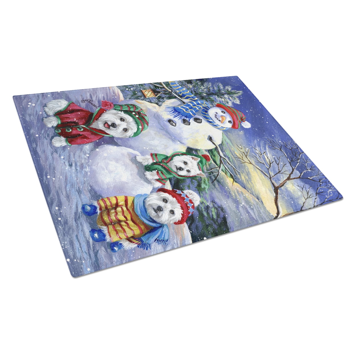 Caroline's Treasures PPP3208LCB Westie Holiay Snowballs Glass Cutting Board Large, 12H x 16W, multicolor