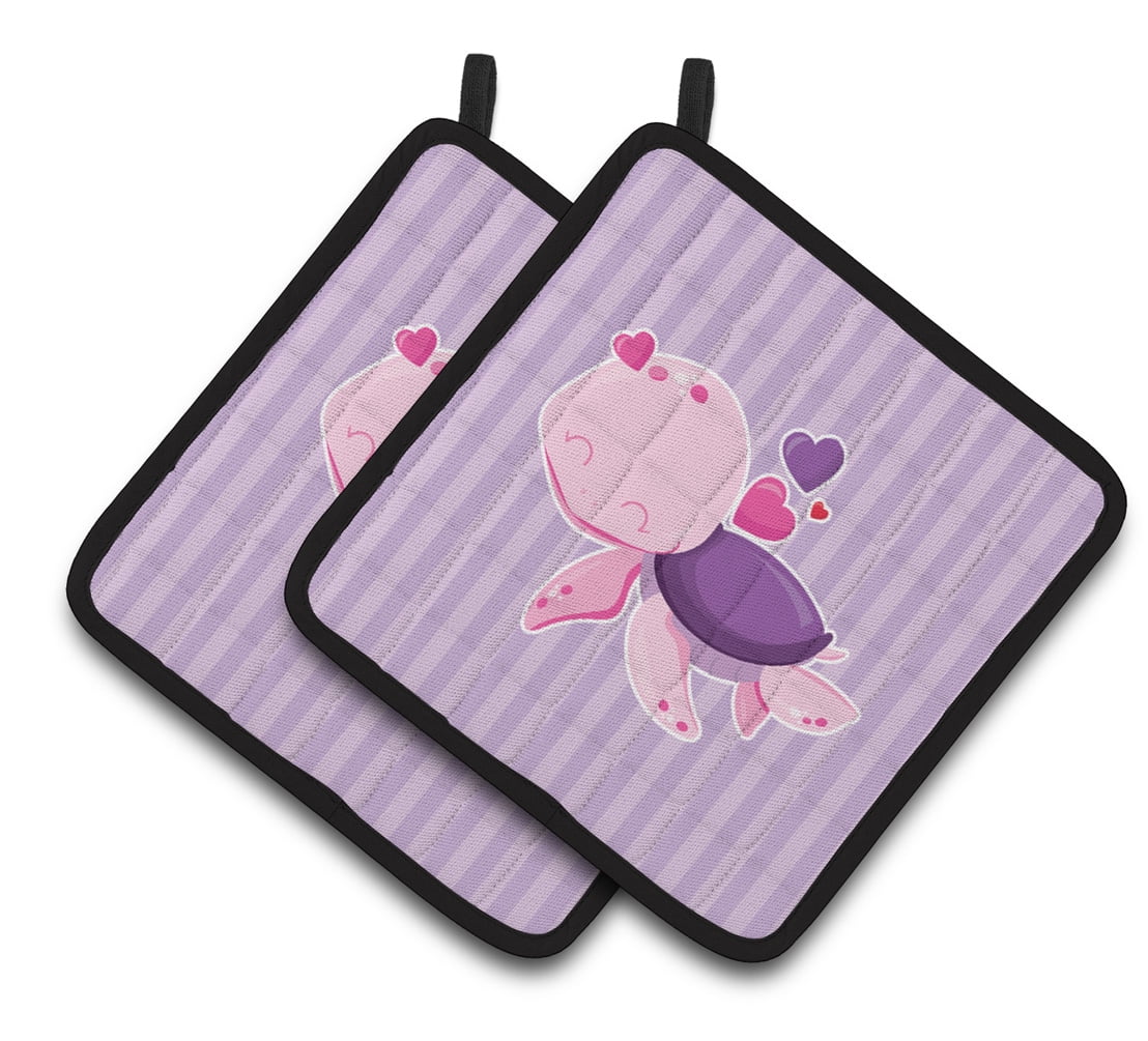 Caroline's Treasures Pink and Purple Turtle Pair of Pot Holders