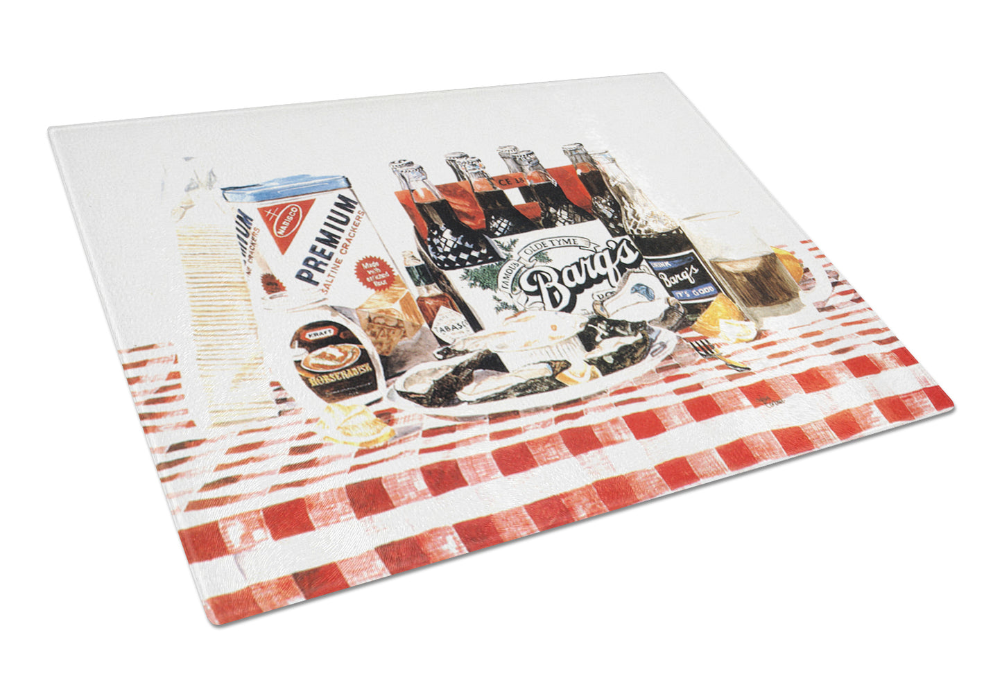 Barq's oysters Glass Cutting Board Large