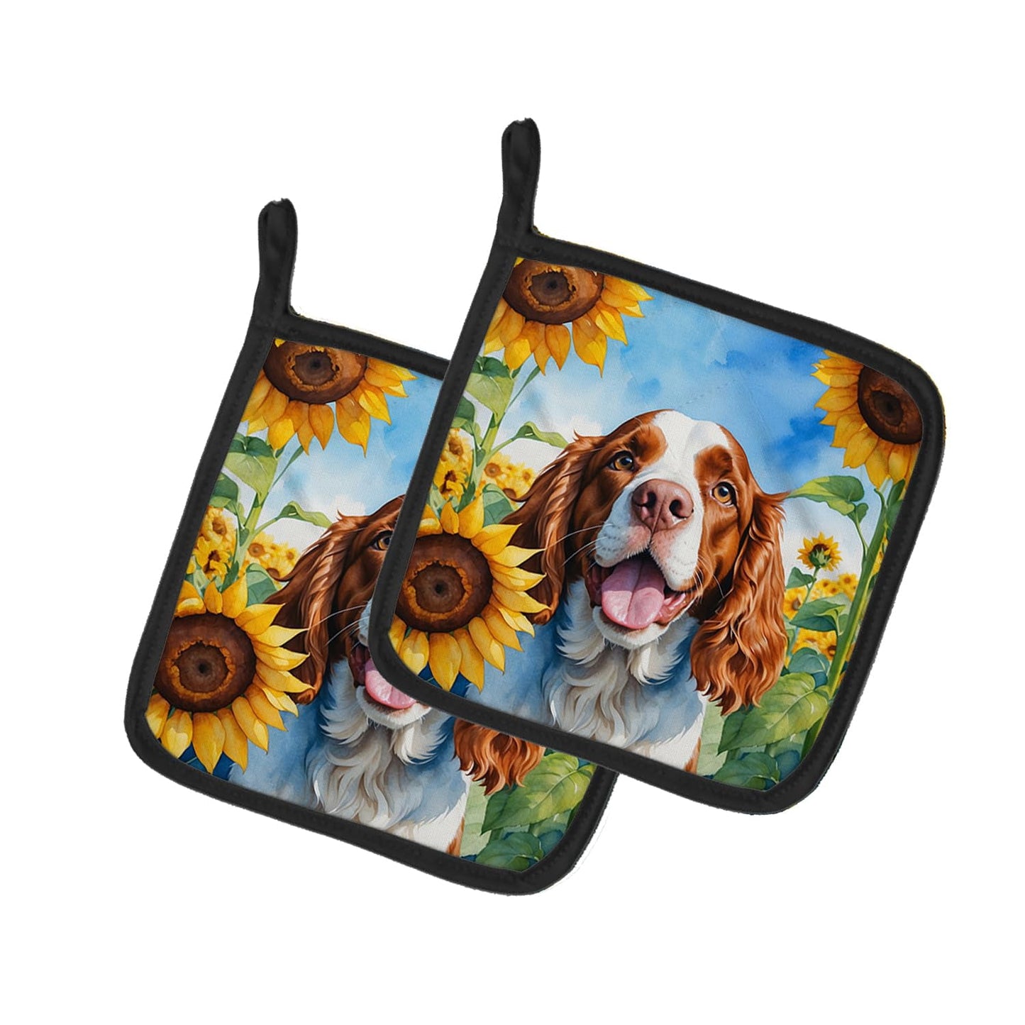 Carolines Treasures 7.5 x 7.5 in. Unisex Welsh Springer Spaniel in Sunflowers Pair of Pot Holder