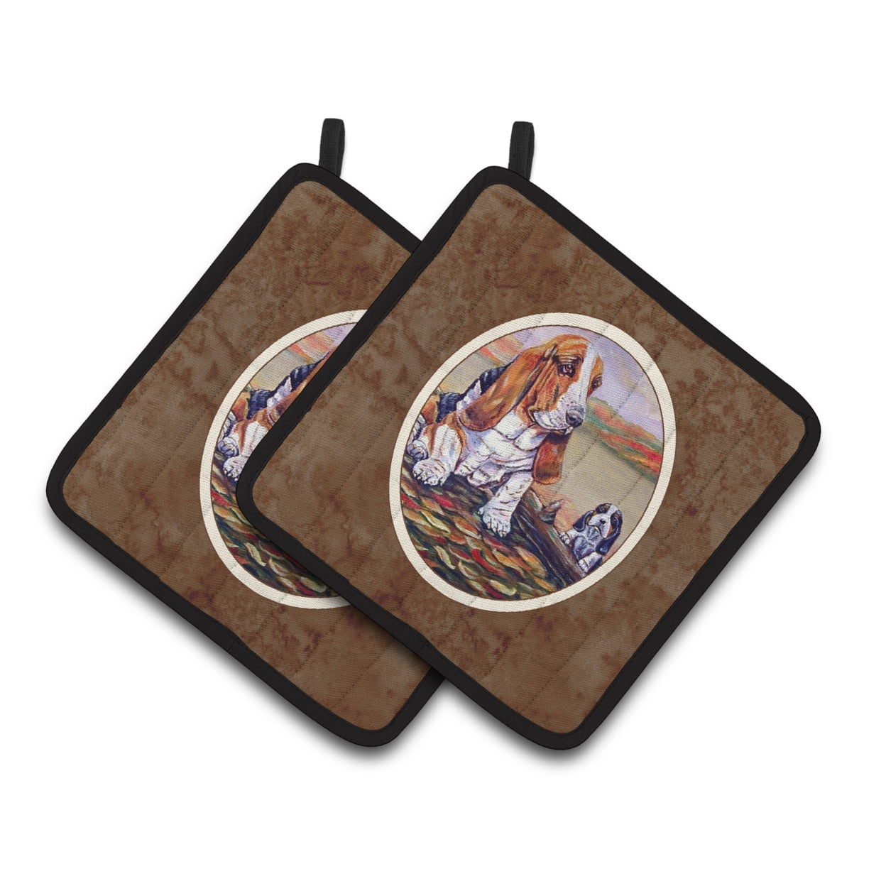 Carolines Treasures 7004PTHD Basset Hound Pair of Pot Holders 7.5HX7.5W multicolor