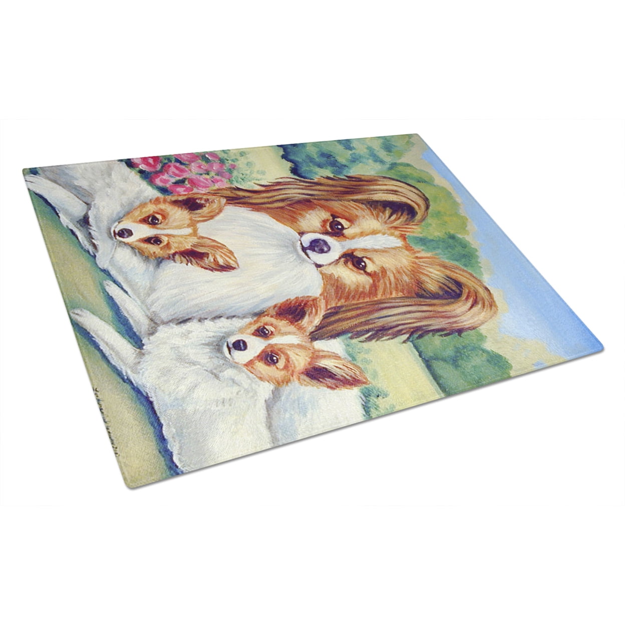 Carolines Treasures 7042LCB Papillon A Mommas Love Glass Cutting Board Large, 12H x 16W, multicolor