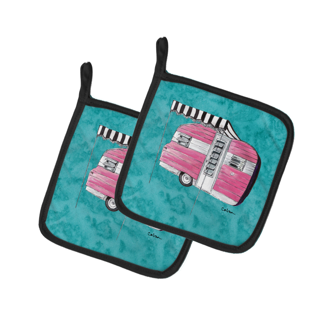 Carolines Treasures 8764PTHD Welcome to the Trailer Pair of Pot Holders, 7.5HX7.5W, multicolor