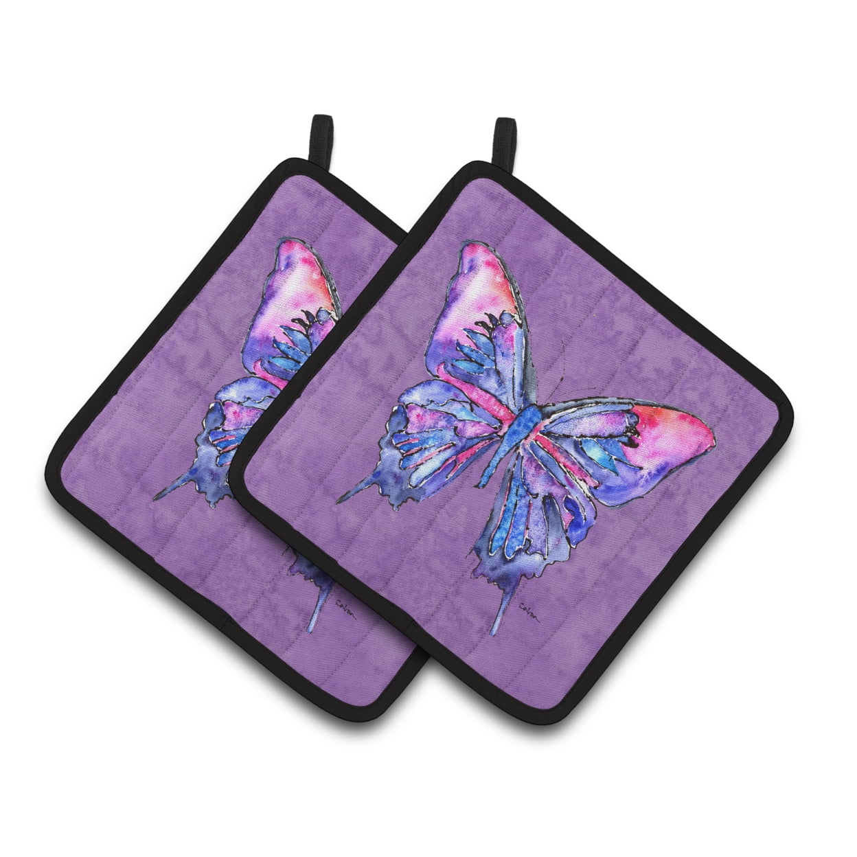 Carolines Treasures 8860PTHD Butterfly on Purple Pair of Pot Holders , 7.5HX7.5W, multicolor