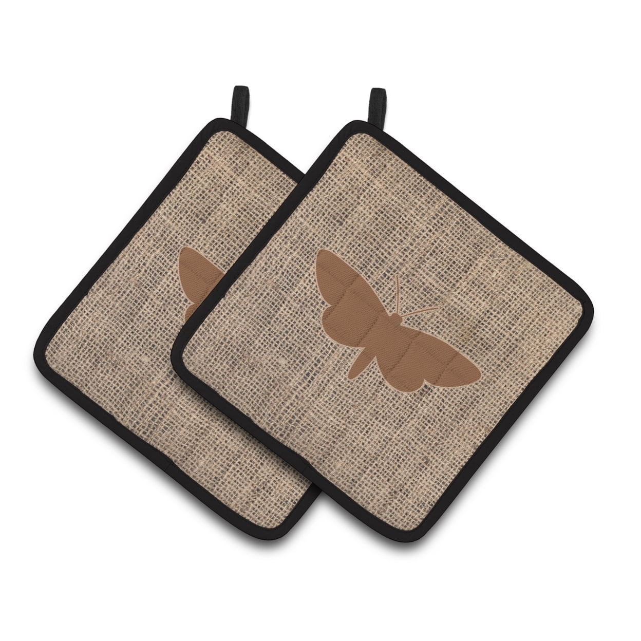 Carolines Treasures BB1059-BL-BN-PTHD Moth Faux Burlap and Brown Pair of Pot Holders 7.5HX7.5W multicolor