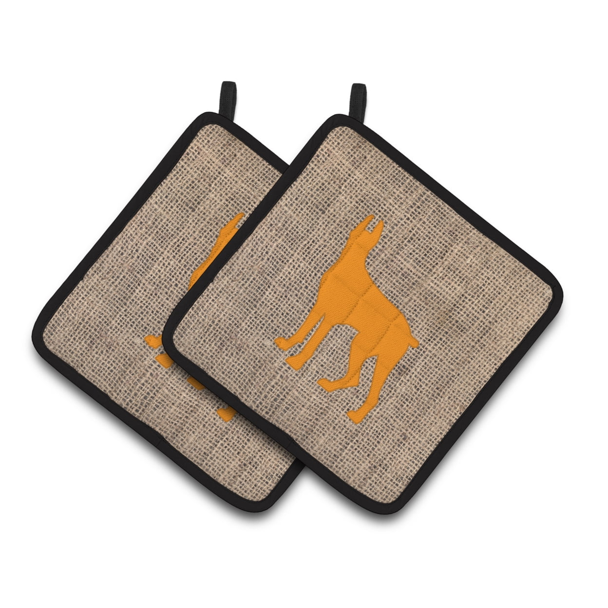 Carolines Treasures BB1081-BL-OR-PTHD Great Dane Faux Burlap and Orange Pair of Pot Holders , 7.5HX7.5W, multicolor