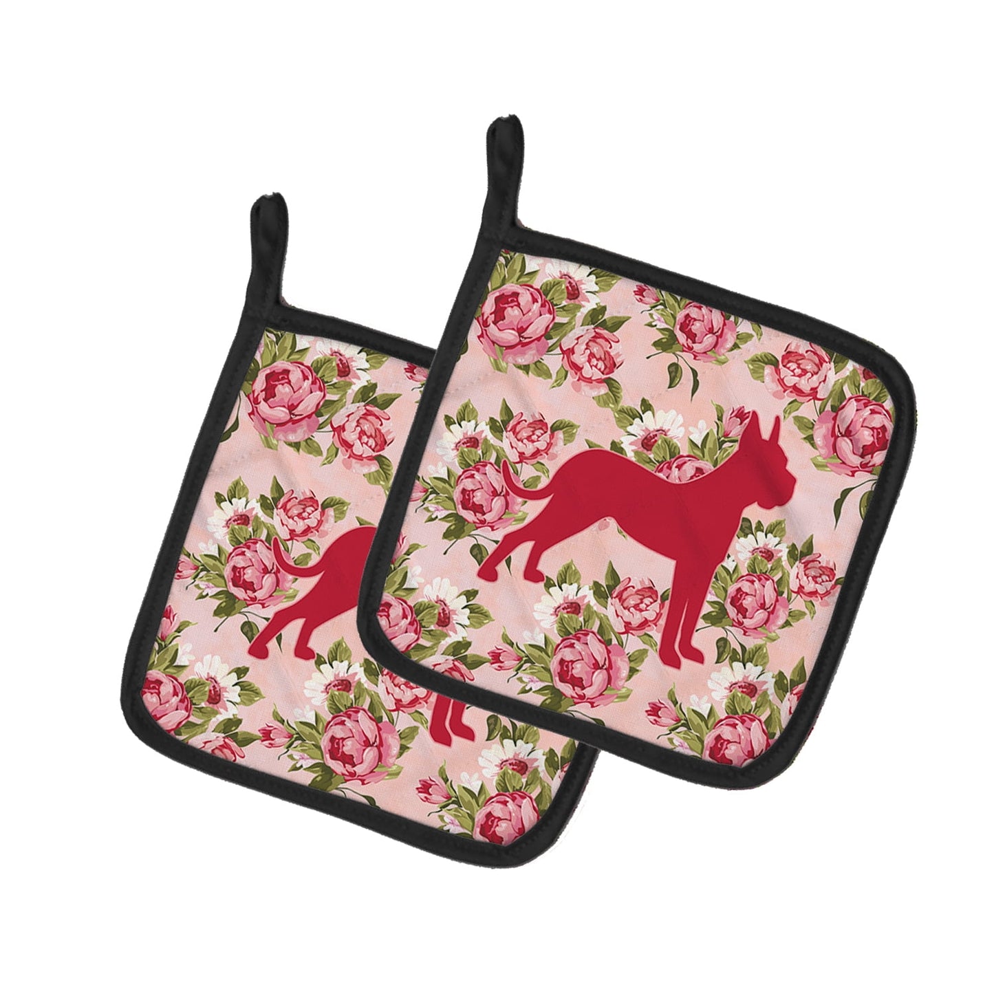 Boxer Shabby Chic Pink Roses Pair of Pot Holders