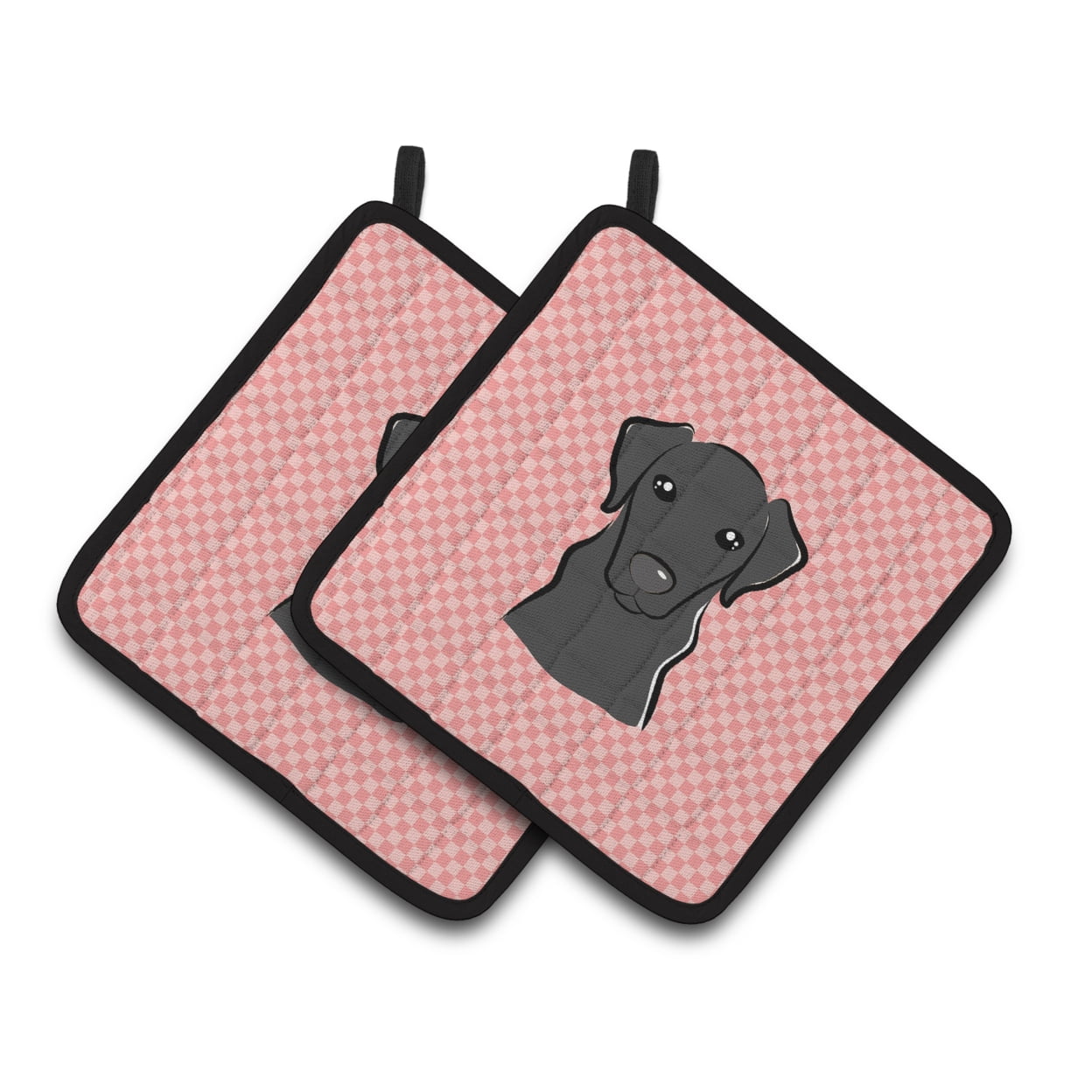 Carolines Treasures BB1235PTHD Checkerboard Pink Black Labrador Pair of Pot Holders , 7.5HX7.5W, multicolor