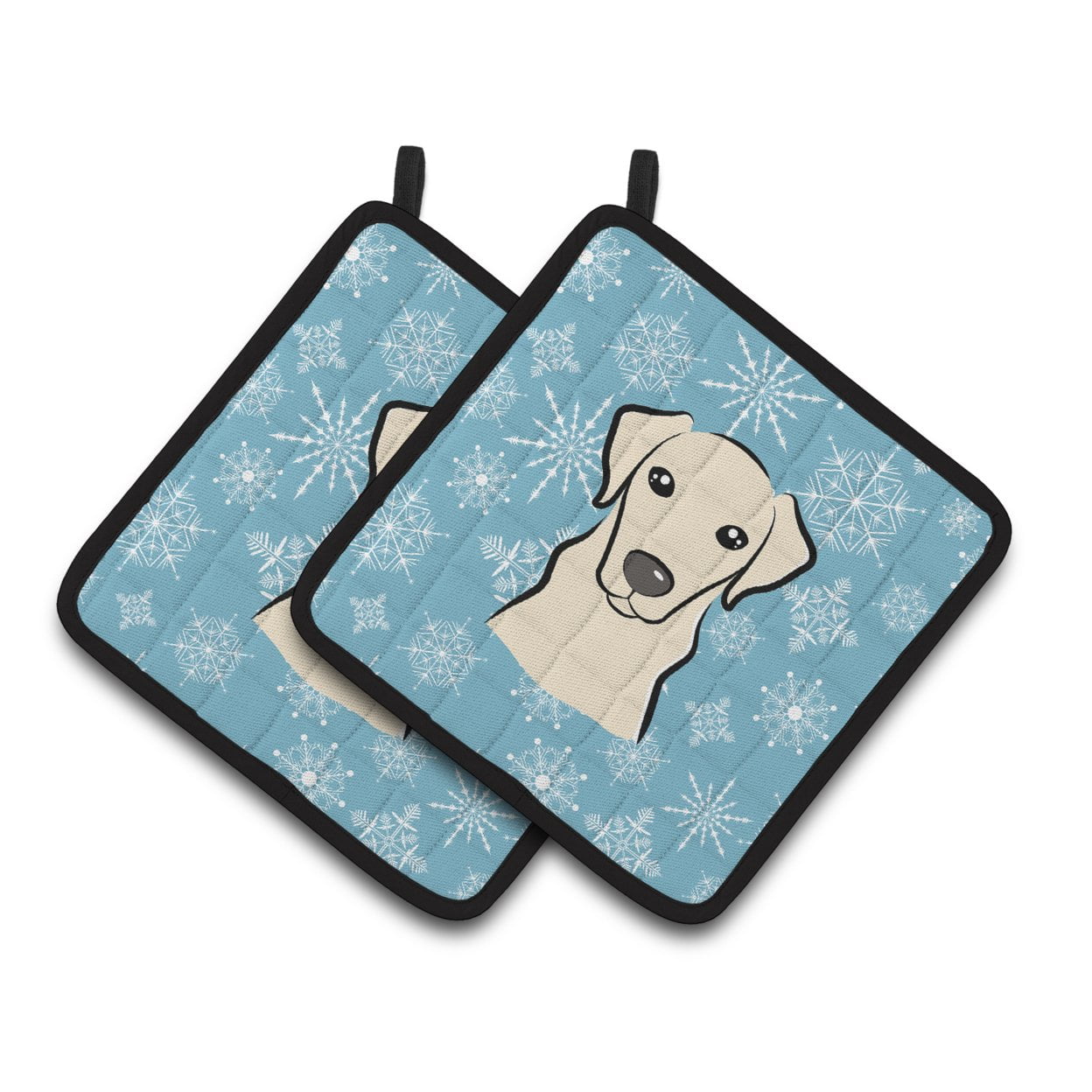 Carolines Treasures BB1656PTHD Snowflake Yellow Labrador Pair of Pot Holders 7.5HX7.5W multicolor