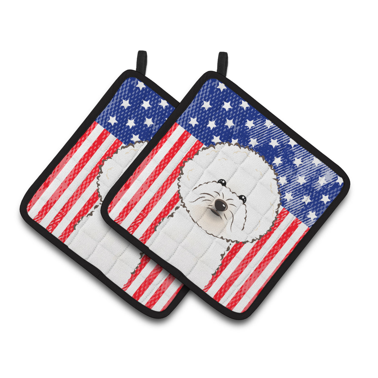 Carolines Treasures BB2147PTHD American Flag and Bichon Frise Pair of Pot Holders 7.5HX7.5W multicolor