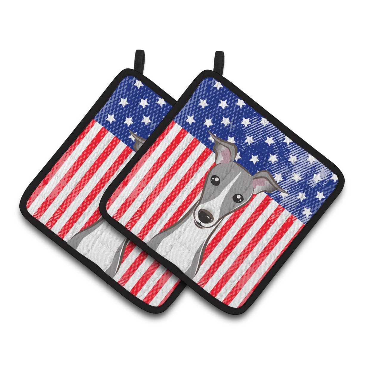 Carolines Treasures BB2166PTHD American Flag and Italian Greyhound Pair of Pot Holders 7.5HX7.5W multicolor