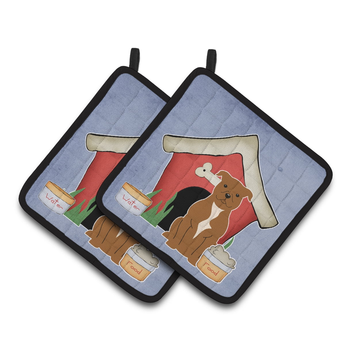 Carolines Treasures BB2801PTHD Dog House Collection Staffordshire Bull Terrier Brown Pair of Pot Holders 7.5HX7.5W