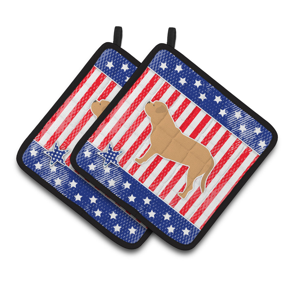 Carolines Treasures BB3370PTHD Patriotic Dogue de Bordeaux Pair of Pot Holders , 7.5HX7.5W, multicolor