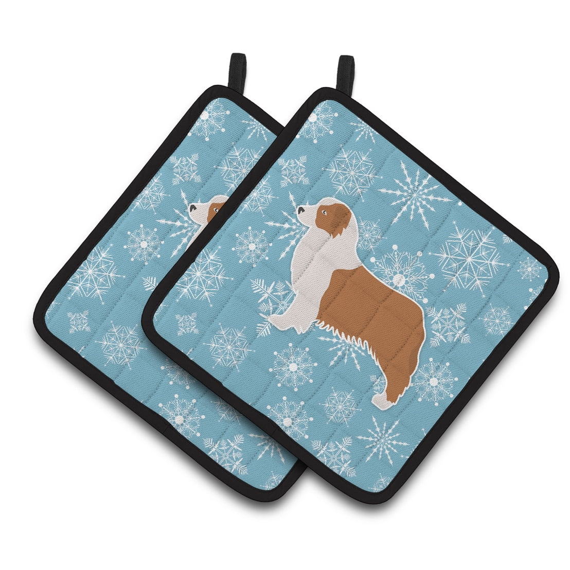 Carolines Treasures BB3533PTHD Winter Snowflake Australian Shepherd Dog Pair of Pot Holders , 7.5HX7.5W, multicolor