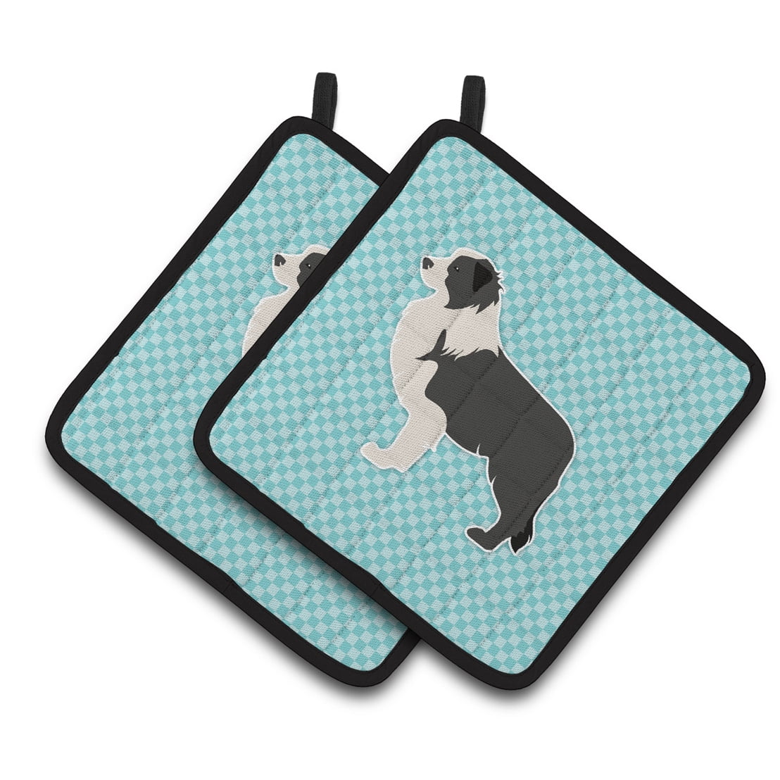 Carolines Treasures BB3723PTHD Black Border Collie Checkerboard Blue Pair of Pot Holders , 7.5HX7.5W, multicolor