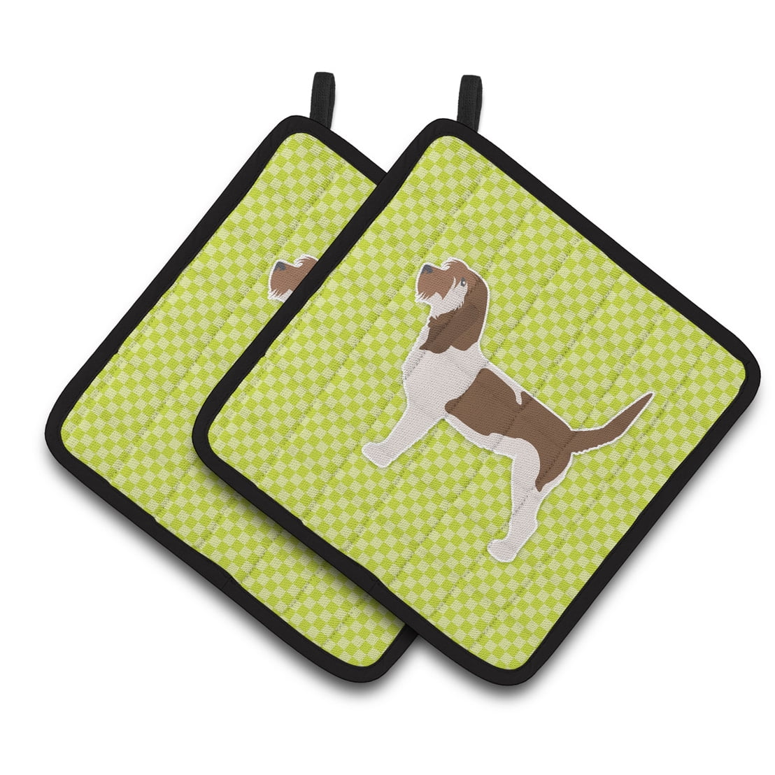 Carolines Treasures BB3790PTHD Grand Basset Griffon Vendeen Checkerboard Green Pair of Pot Holders 7.5HX7.5W multicolor