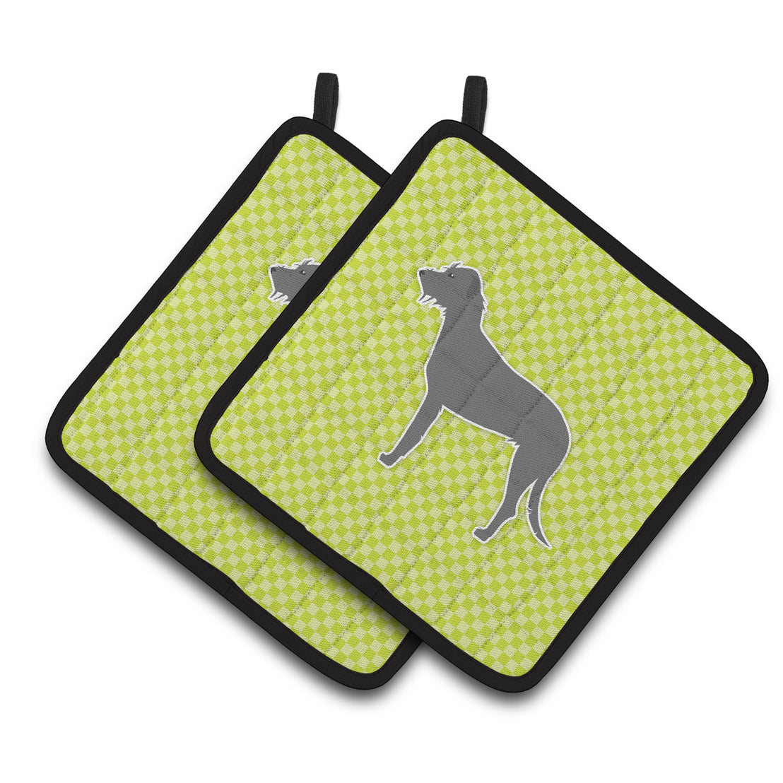 Carolines Treasures BB3803PTHD Irish Wolfhound Checkerboard Green Pair of Pot Holders 7.5HX7.5W multicolor