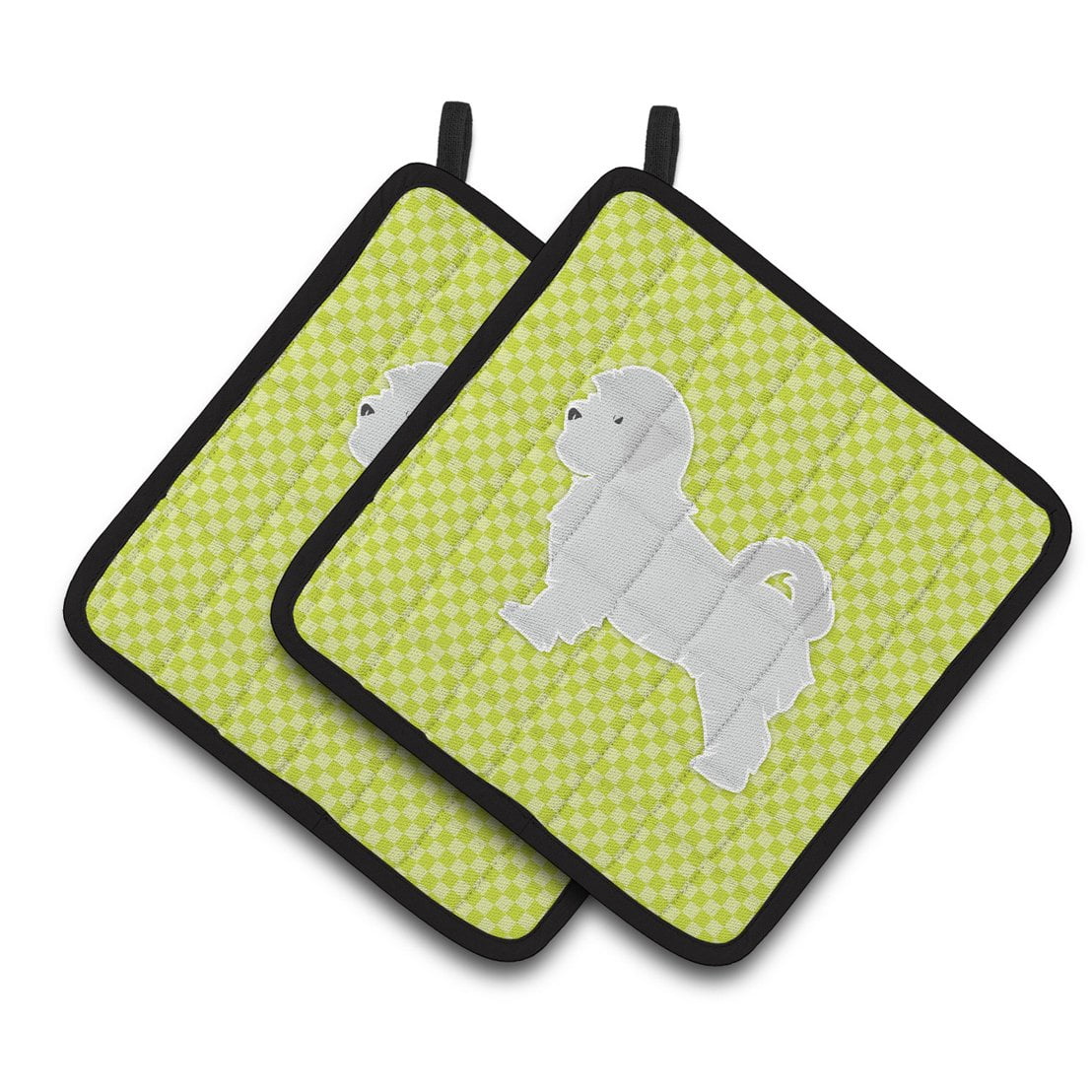 Carolines Treasures BB3836PTHD Maltese Checkerboard Green Pair of Pot Holders 7.5HX7.5W multicolor