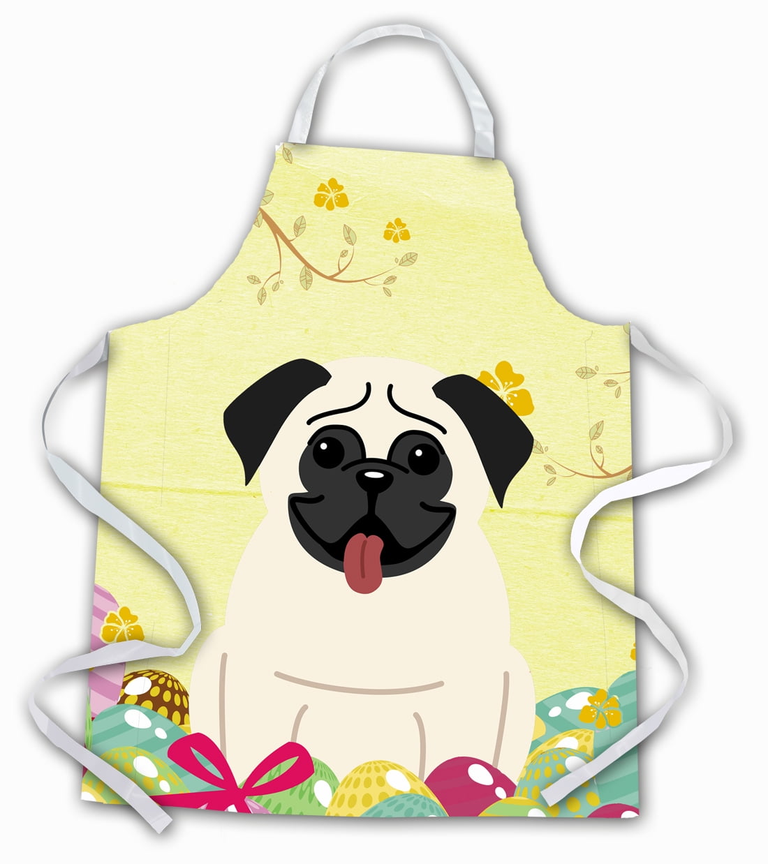 Carolines Treasures BB6004APRON Easter Eggs Pug Cream Apron Large multicolor