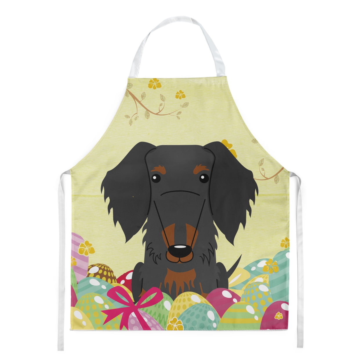 Carolines Treasures BB6127APRON Easter Eggs Wire Haired Dachshund Black Tan Apron Large multicolor