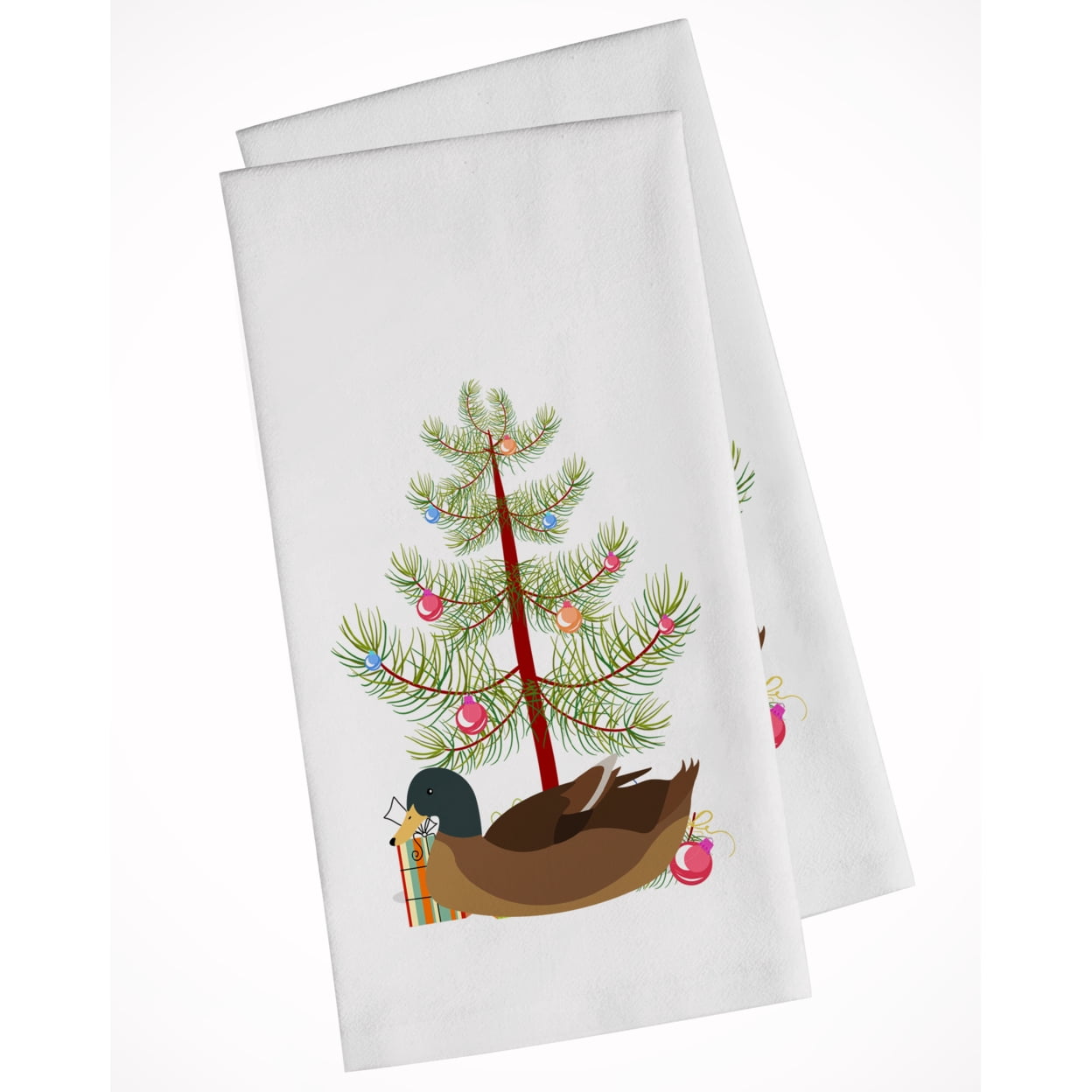 Carolines Treasures BB9233WTKT Khaki Campbell Duck Christmas White Kitchen Towel Set of 2 Dish Towels Teal 19 X 25"