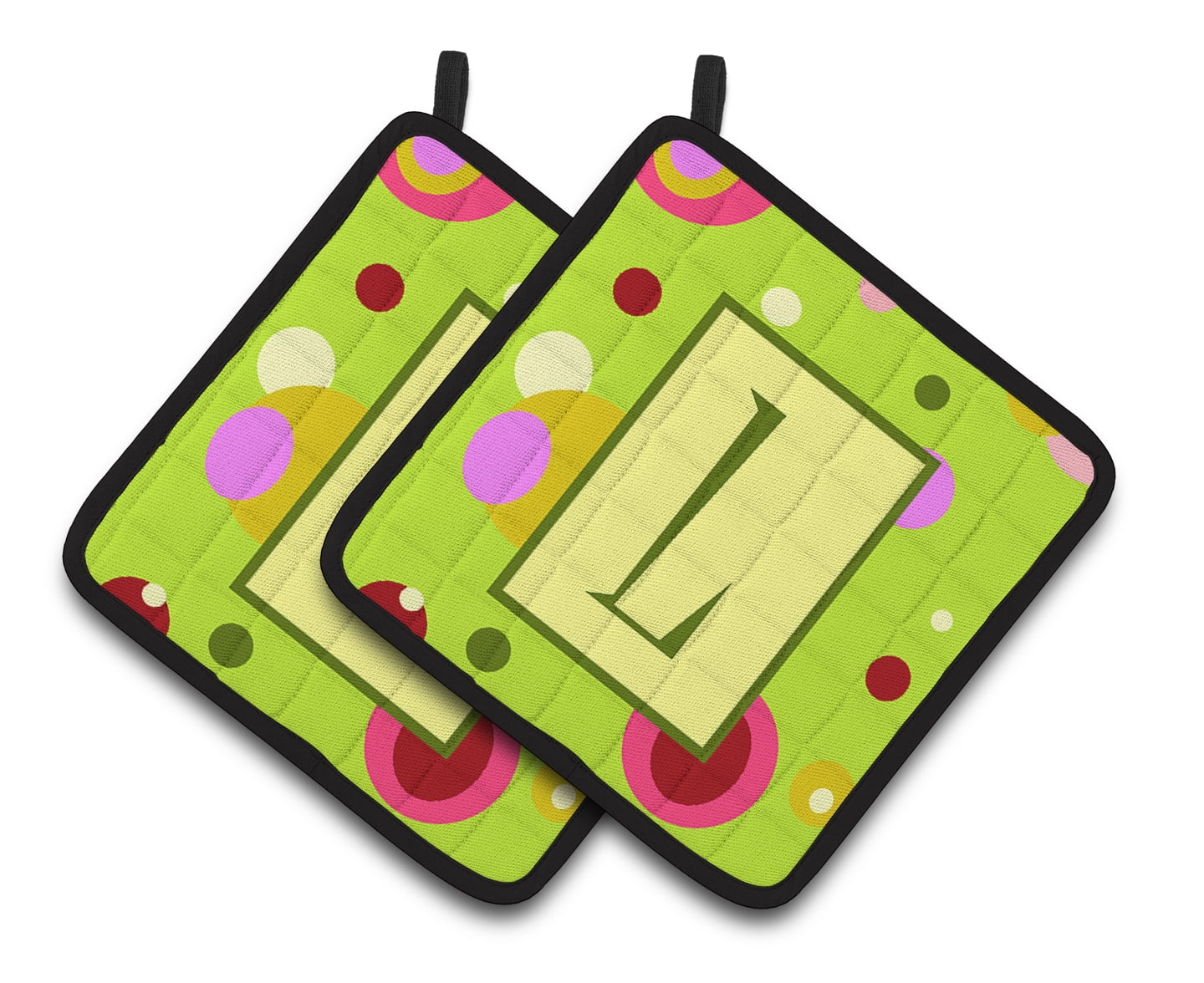 Carolines Treasures CJ1010-LPTHD Letter L Monogram - Lime Green Pair of Pot Holders, 7.5HX7.5W, multicolor