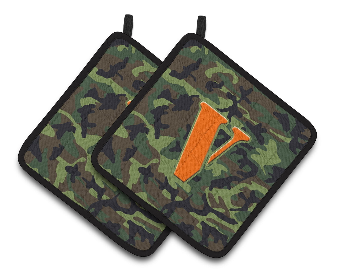 Carolines Treasures CJ1030-VPTHD Letter V Monogram - Camo Green Pair of Pot Holders, 7.5HX7.5W, multicolor